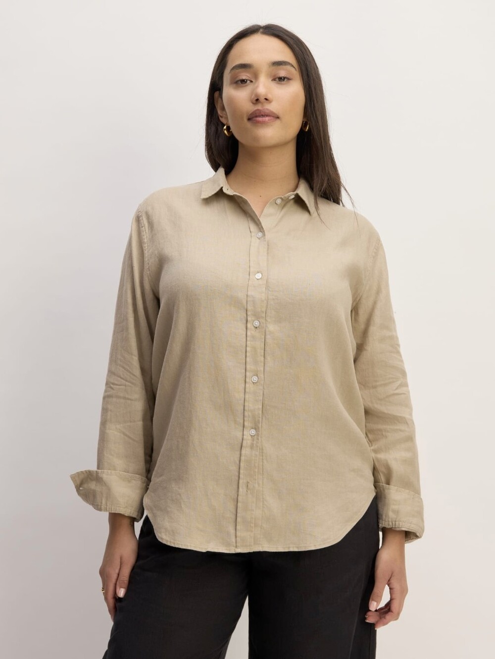 Everlane The Must Have Relaxed Linen Button-Down Shirt - Khaki Size 10